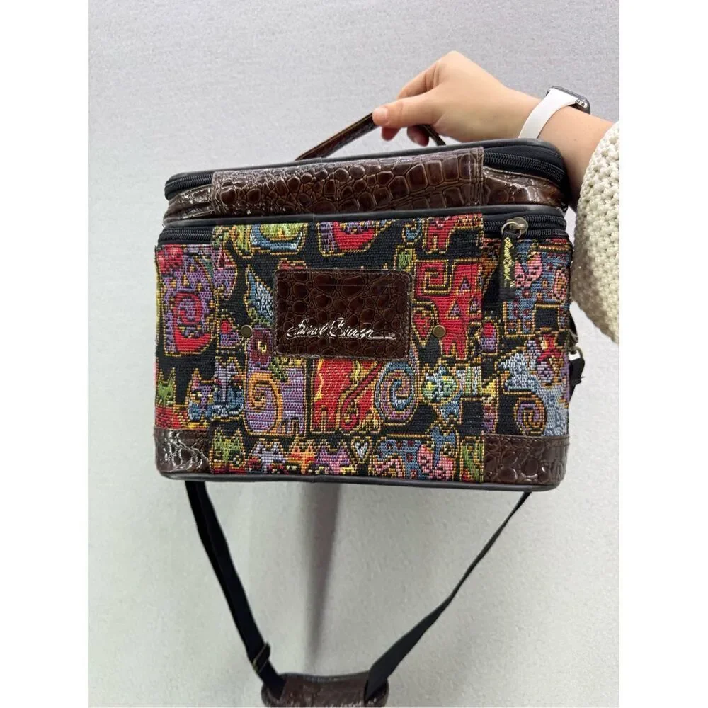 Laurel Burch Womens Multicolor Cat Faces Travel Cosmetic Makeup Train Case